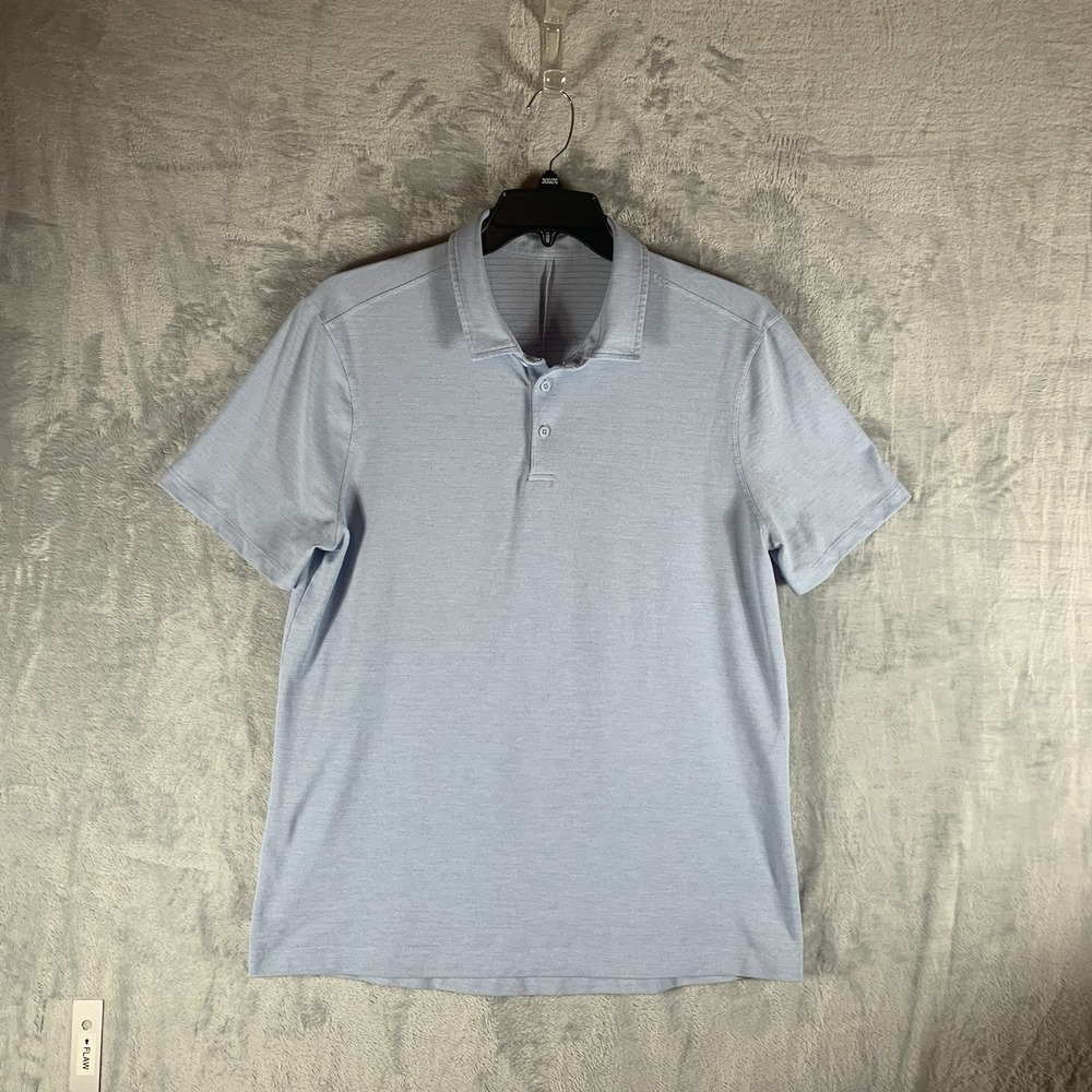Lululemon Men's Polo Shirt‎ Blue Striped Textured Short Sleeve XL